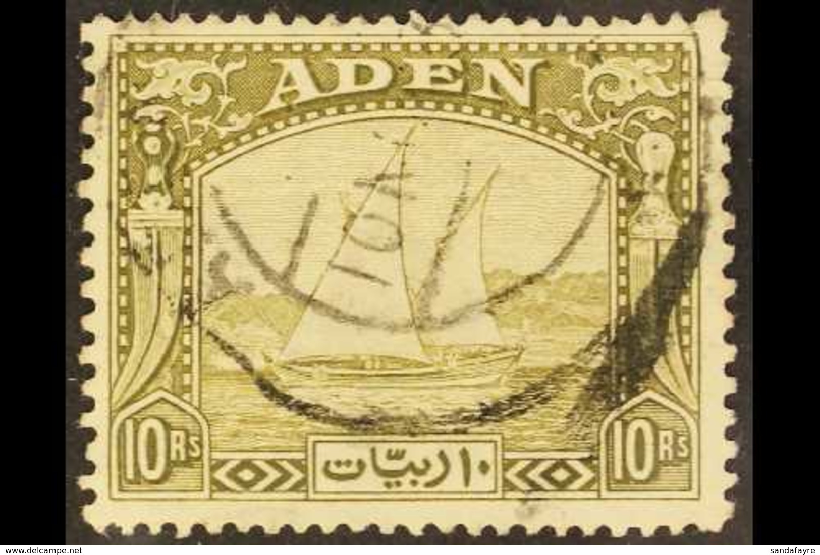 1937 10R Olive-green "Dhow", SG 12, Cds Used. Scarce Stamp! For More Images, Please Visit Http://www.sandafayre.com/item - Aden (1854-1963)