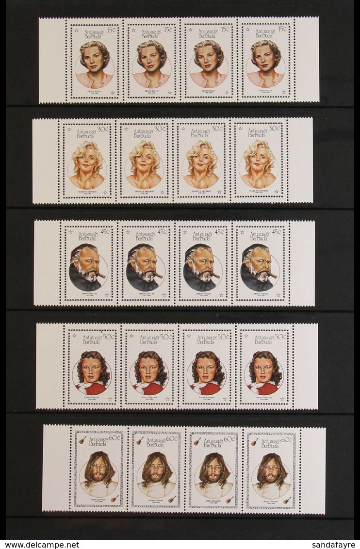 1987 Celebrities Set, SG 1120/27, In Se-tenant Strips Of 4 Plus Selvedge To Two Sides, Never Hinged Mint (7 Strips = 28  - Sonstige & Ohne Zuordnung