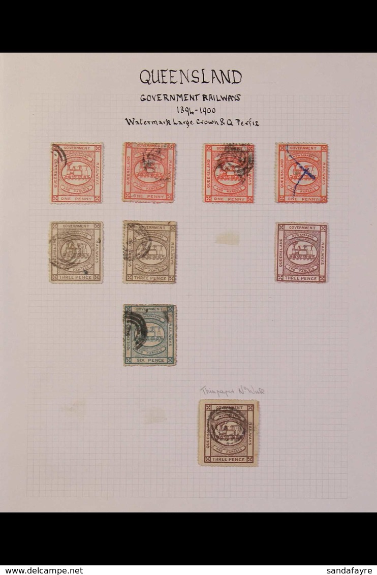 QUEENSLAND RAILWAY STAMPS 1895 - 1927 Small Chiefly Used Collection On A Couple Of Album Pages Includes The 1894 No Wmk  - Otros & Sin Clasificación