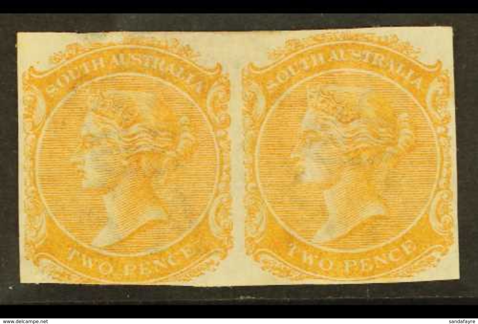 SOUTH AUSTRALIA 1876 2d IMPERF PLATE PROOF PAIR Printed In Pale Orange On Watermarked Paper, Unused & Without Gum. Lovel - Sonstige & Ohne Zuordnung