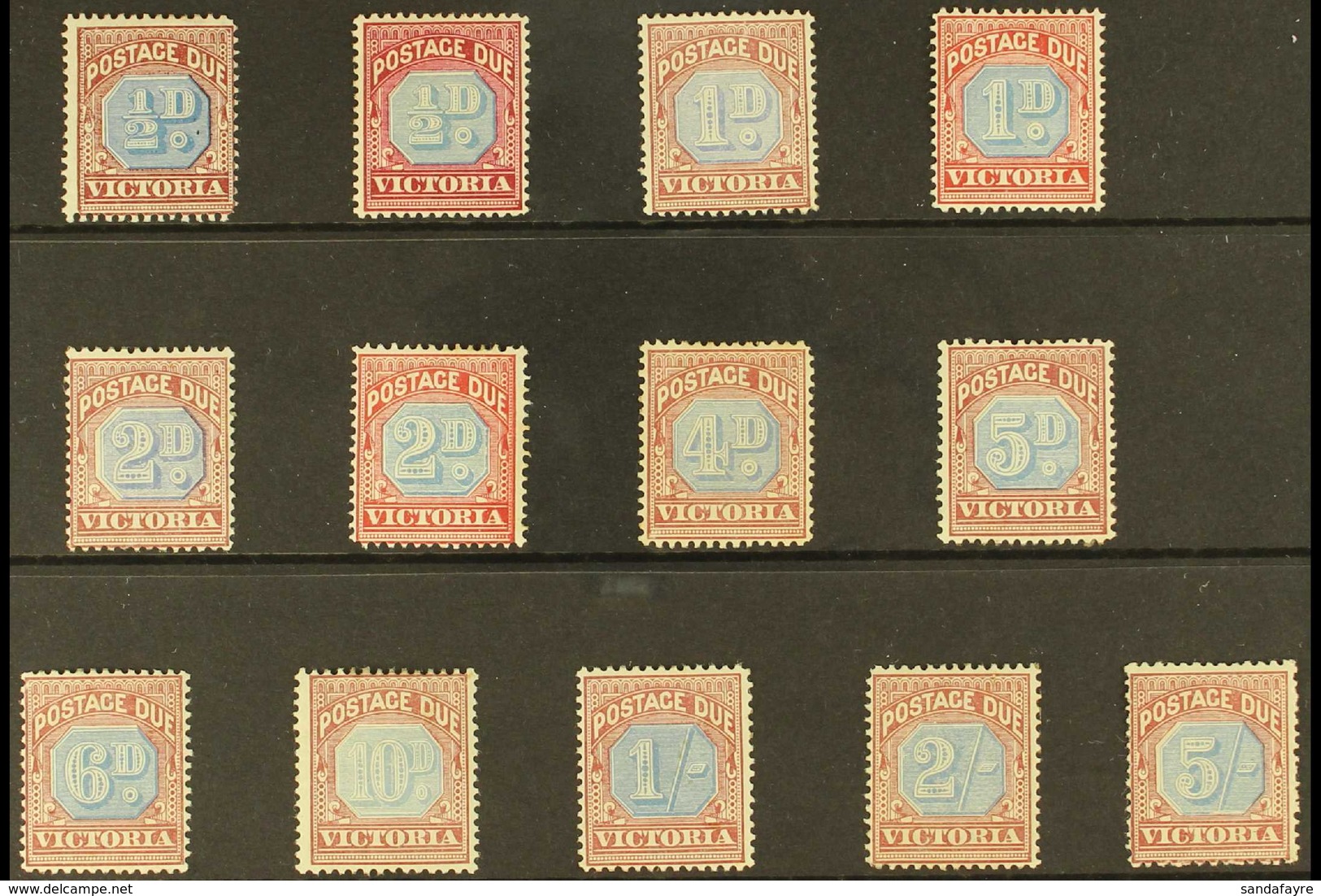 VICTORIA POSTAGE DUE. 1890-94 Complete Set, SG D1/10, Plus Listed Shade Variants Of ½d, 1d And 2d (SG D1a/3a). A Fine Mi - Other & Unclassified