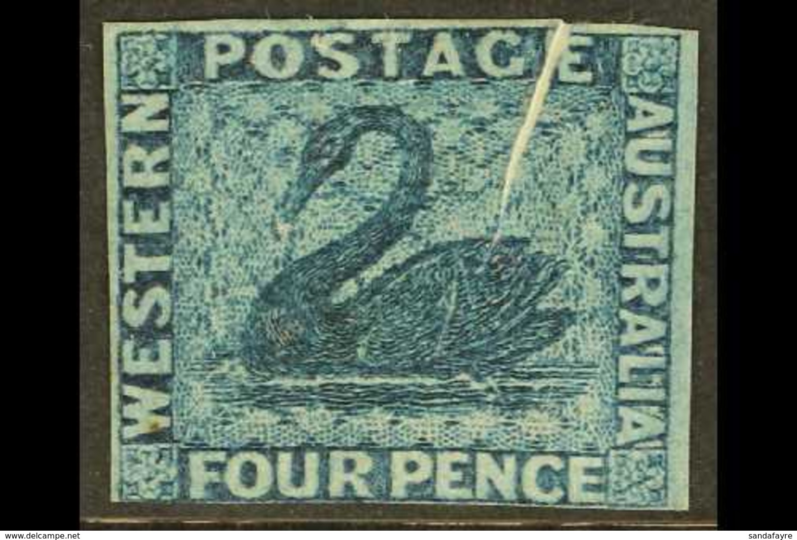 WESTERN AUSTRALIA 1860-4 4d Deep Blue, Wmk Upright, Imperf, PRE-PRINTING PAPER CREASE, SG 27, Fine Unused, Three Margins - Other & Unclassified