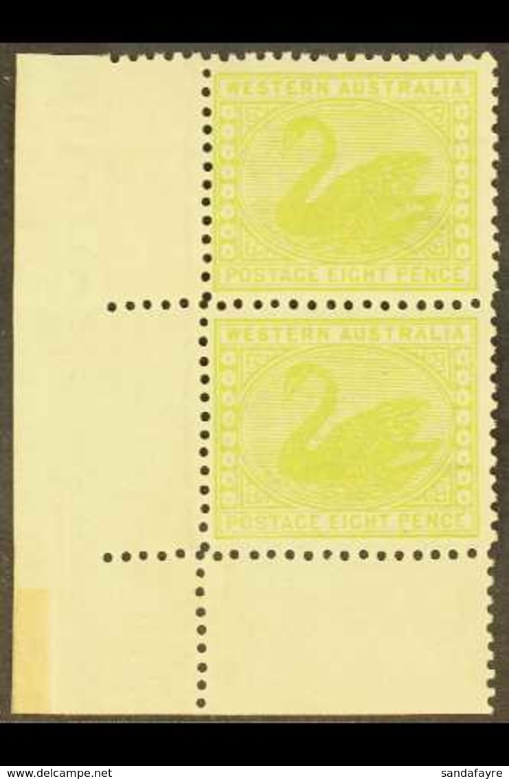 WESTERN AUSTRALIA 1902-11 8d Apple-green, Wmk V Over Crown, Vertical Corner Marginal Pair, SG 121, Never Hinged Mint. Fo - Otros & Sin Clasificación