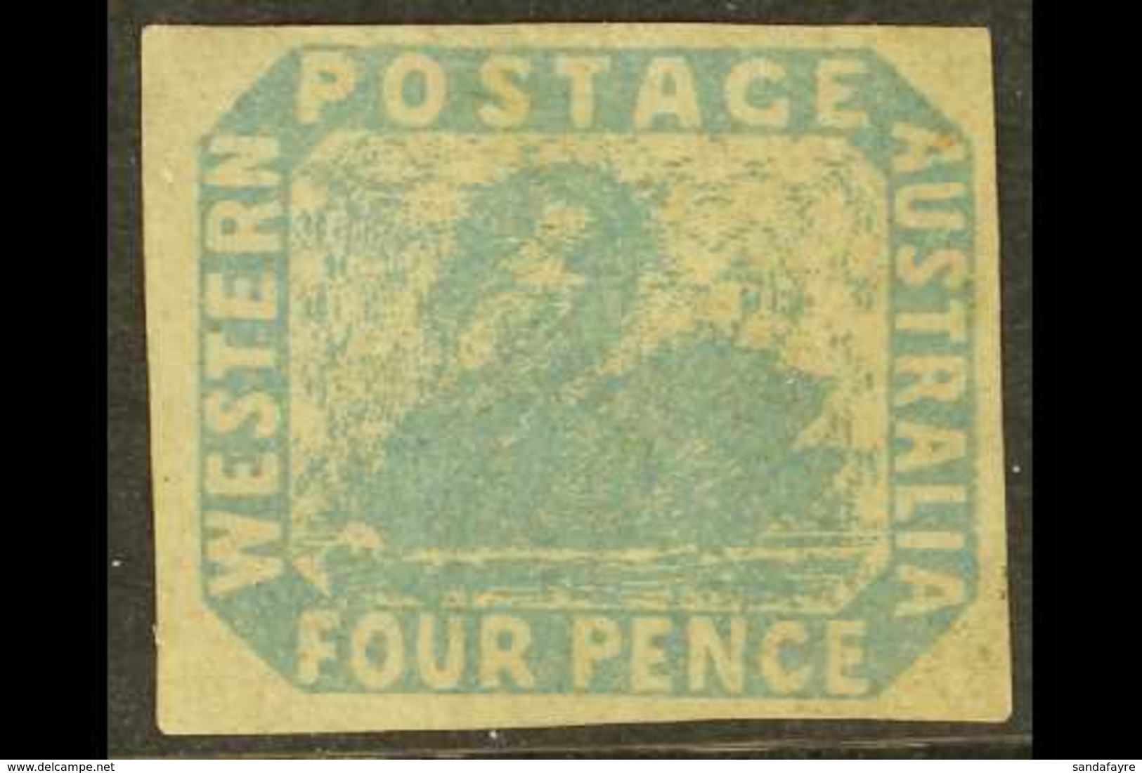 WESTERN AUSTRALIA 1854-55 4d Pale Blue Imperf., SG 3, Mint Large Part OG With 4 Margins. For More Images, Please Visit H - Other & Unclassified