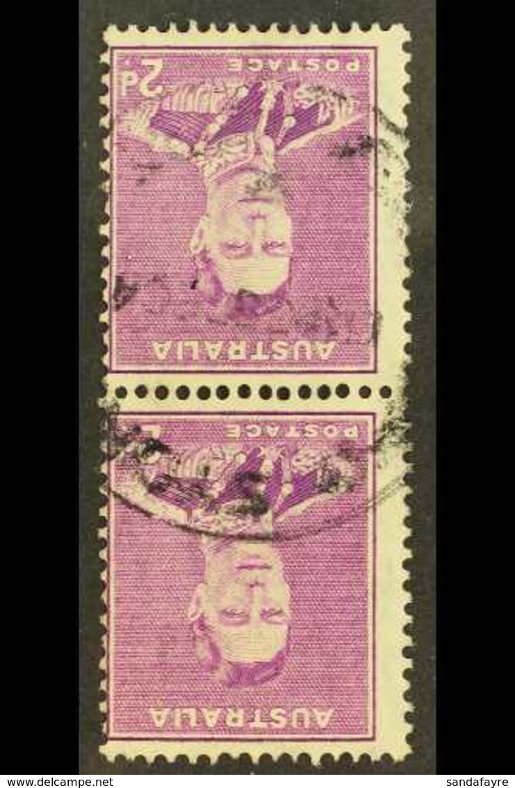 1937-49 2d Bright Purple Perf 15x14 Vertical COIL PAIR With WATERMARK INVERTED Variety, As 185a Var (185w), Cds Used, Ce - Andere & Zonder Classificatie