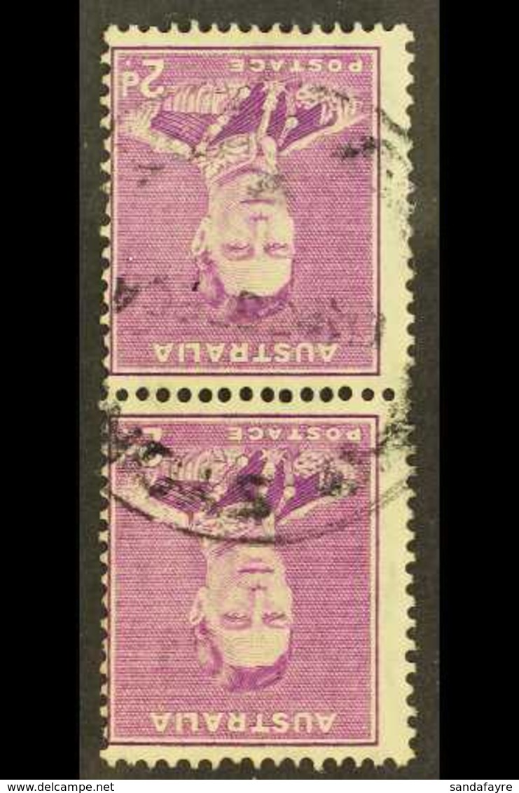 1937-49 2d Bright Purple Perf 15x14 Vertical COIL PAIR With WATERMARK INVERTED Variety, As 185a Var (185w), Cds Used, Ce - Sonstige & Ohne Zuordnung