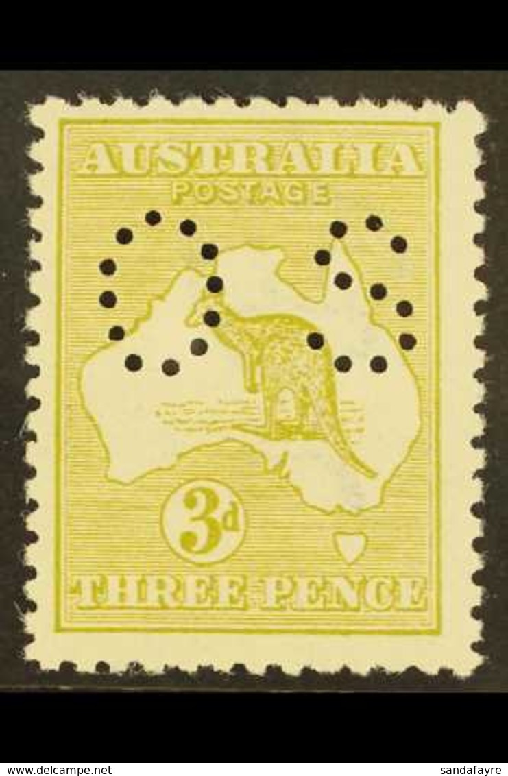 OFFICIAL 1914 3d Olive Roo Die II Punctured "OS", SG O20e, Fine Mint, Very Fresh & Scarce. For More Images, Please Visit - Altri & Non Classificati