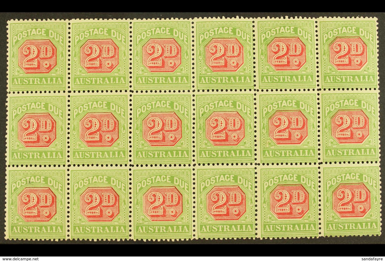 POSTAGE DUES 1901 2d Rosine And Yellow Green, SG D65, Mint Block Of 18, (2 Og) Rest NHM, Showing Minor Plate Flaws  For  - Autres & Non Classés
