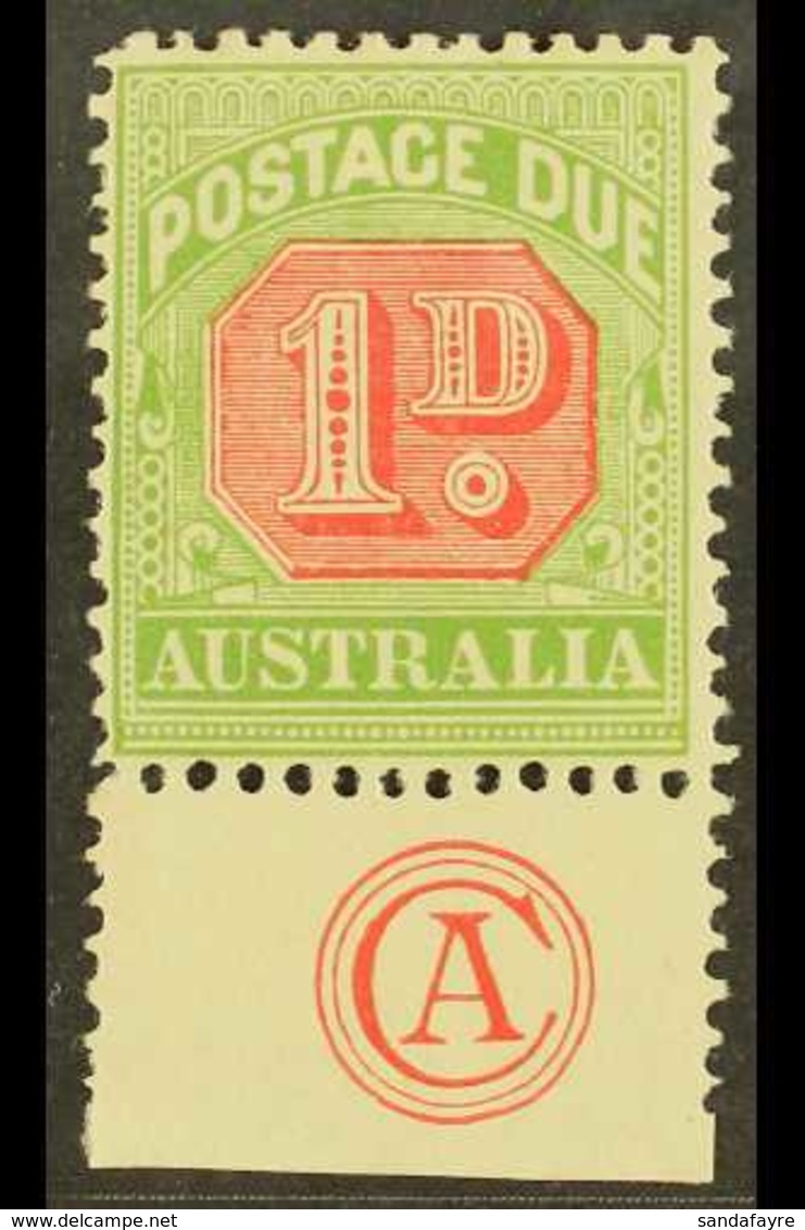 POSTAGE DUES 1909 1d Rosine And Yellow Green, Die 1, SG D64, Superb Marginal Mint With JB Cooke Monogram. Scarce For Mor - Sonstige & Ohne Zuordnung