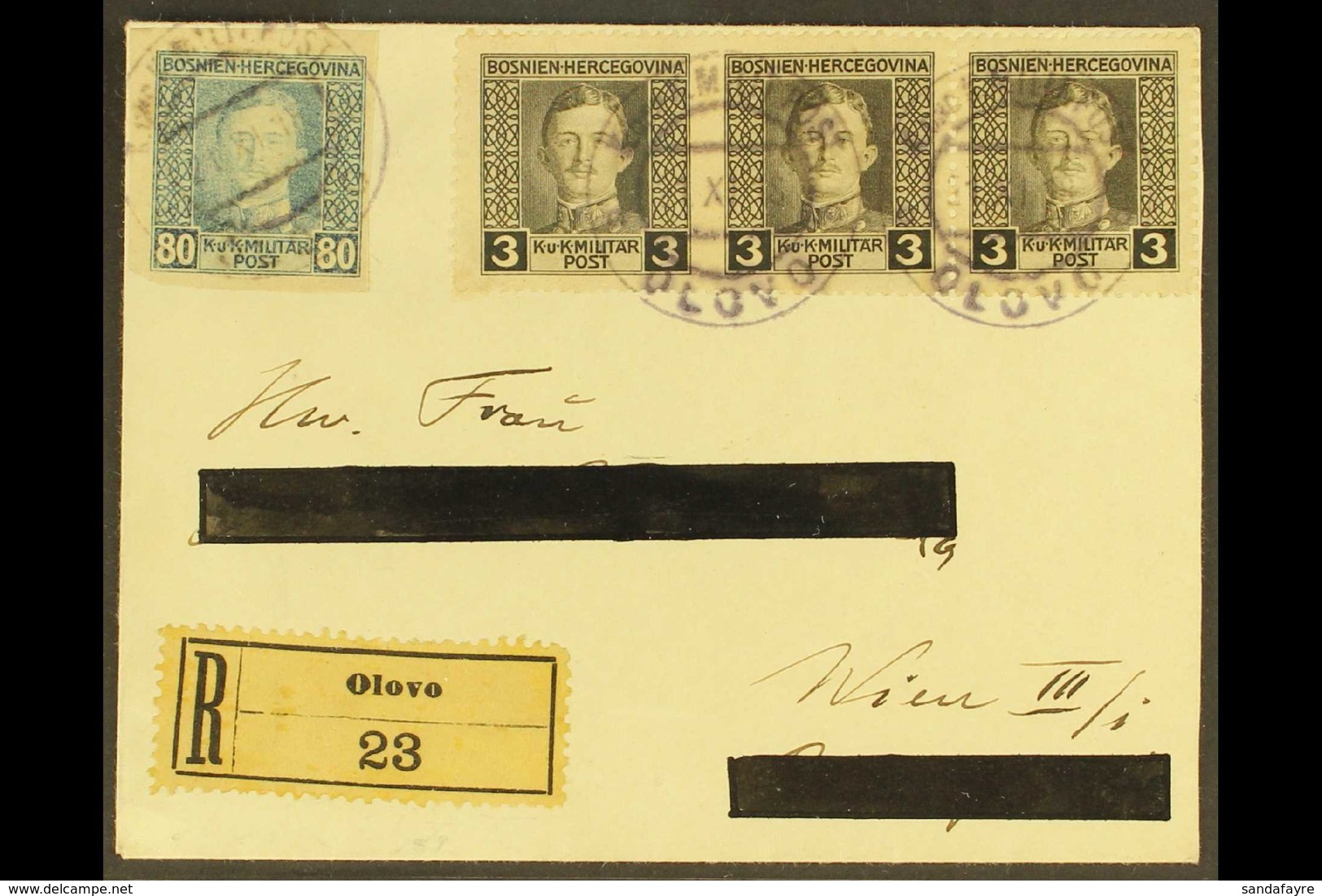 BOSNIA AND HERZEGOVINA 1918 (21 Nov) Registered Cover Addressed To Vienna, Bearing 1917 80pf IMPERF (Michel 136 U) And 3 - Otros & Sin Clasificación