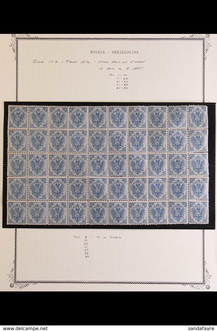 BOSNIA AND HERZEGOVINA 1895-99 10k Blue Typographed Perf 10½ (Michel 5 II A, SG 126), Fine Mint BLOCK Of 50 (upper Half  - Otros & Sin Clasificación