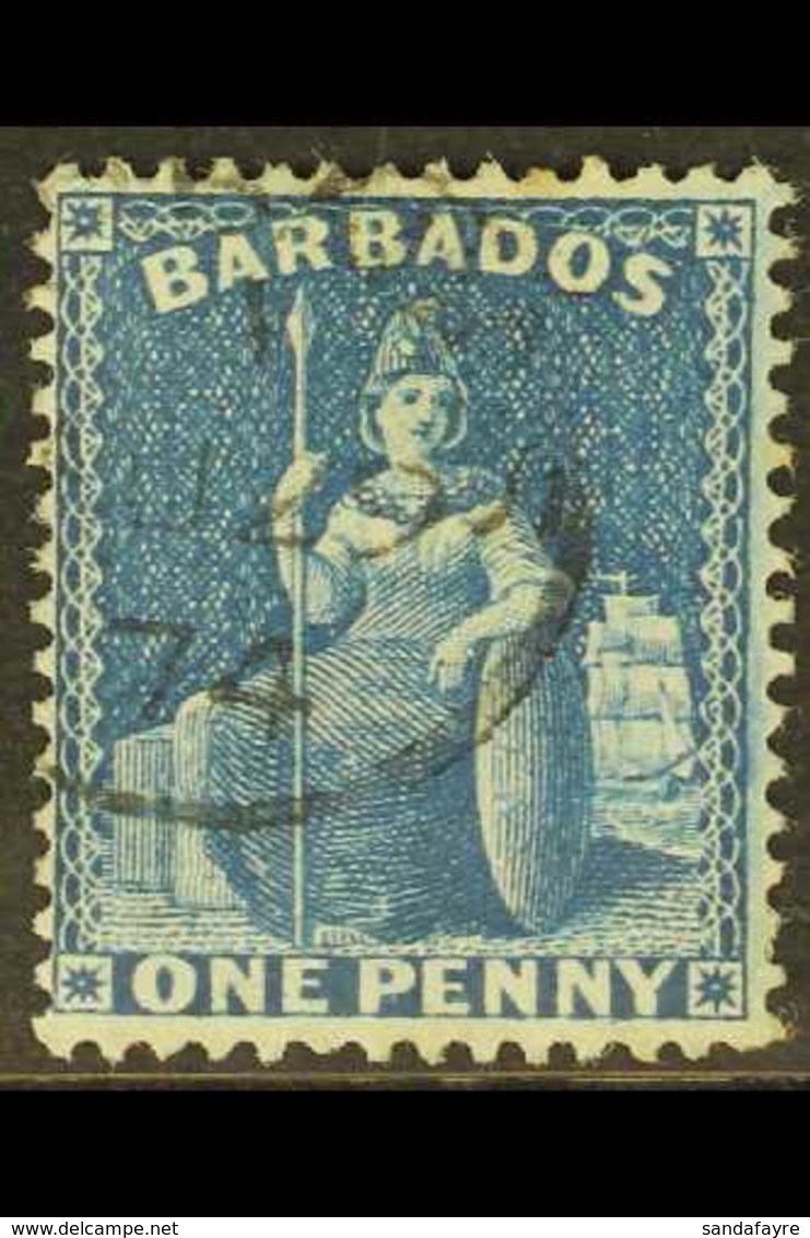 1870 1d Blue On Blued Paper, Wmk Large Star, Perf 14-16, SG 44a, Very Fine Used. For More Images, Please Visit Http://ww - Barbados (...-1966)