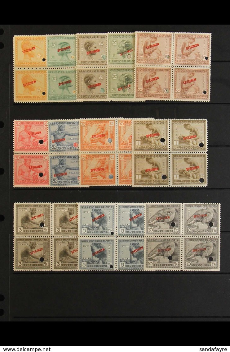 BELGIAN CONGO 1923 Pictorial Set, COB 106/117, Superb Never Hinged Mint Blocks Of Four With "SPECIMEN" Overprints And Se - Altri & Non Classificati