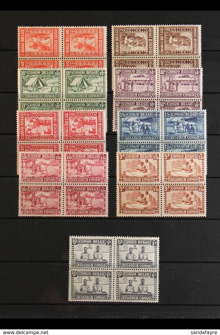 BELGIAN CONGO 1930 Congo Natives Protection Fund Set, COB 150/158, Superb Never Hinged Mint Blocks Of Four. (9 Blocks) F - Otros & Sin Clasificación