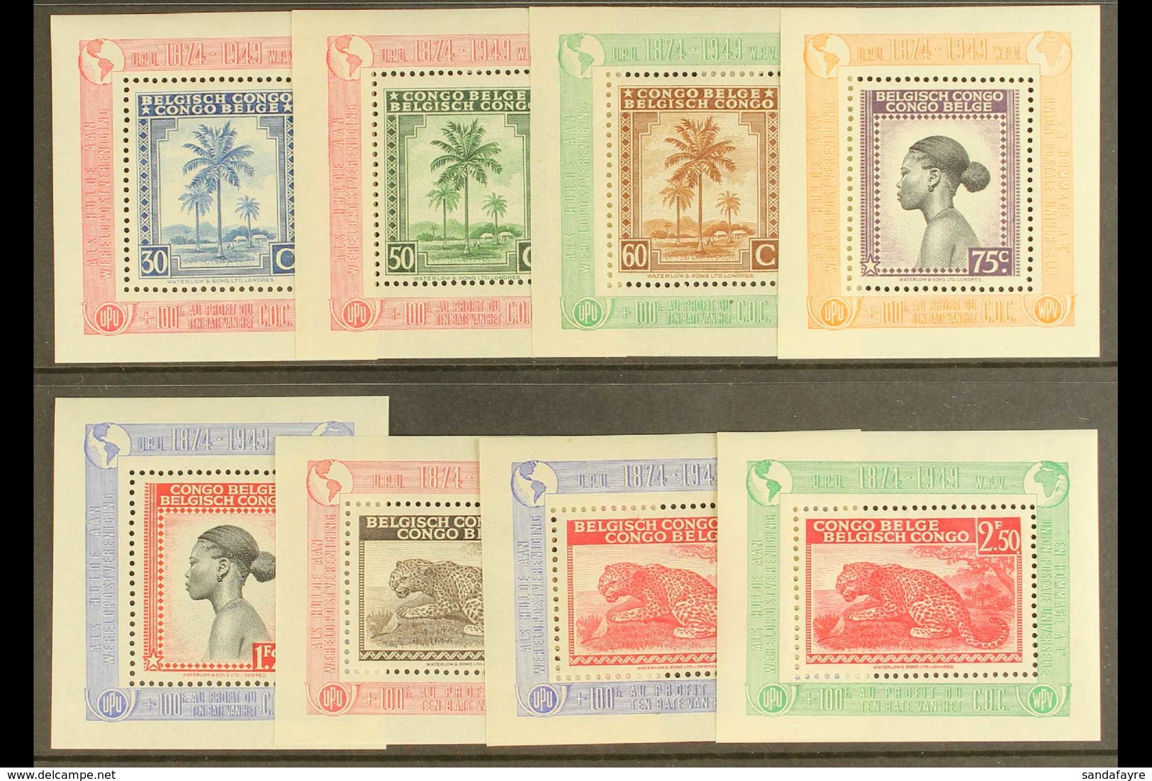 CONGO 1949 UPU Commemorative "Mini Blocks" Set Complete, COB Bl3A/10A, Very Fine Mint. (8 Blocks) For More Images, Pleas - Other & Unclassified