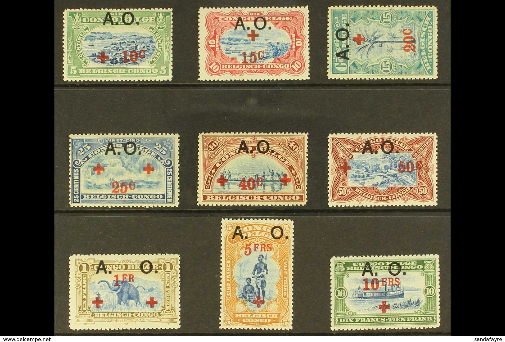 RUANDA-URUNDI BELGIAN OCCUPATION 1918 Red Cross Complete Surcharged Set With Additional "A. O." Overprints, COB 36/54, N - Andere & Zonder Classificatie