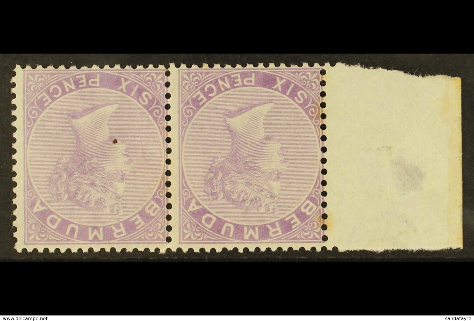 1874 6d Dull Mauve, Watermark Inverted, SG 7w, Mint Horizontal Marginal Pair, One Unmounted, Light Age Marks To Back. Fo - Bermuda