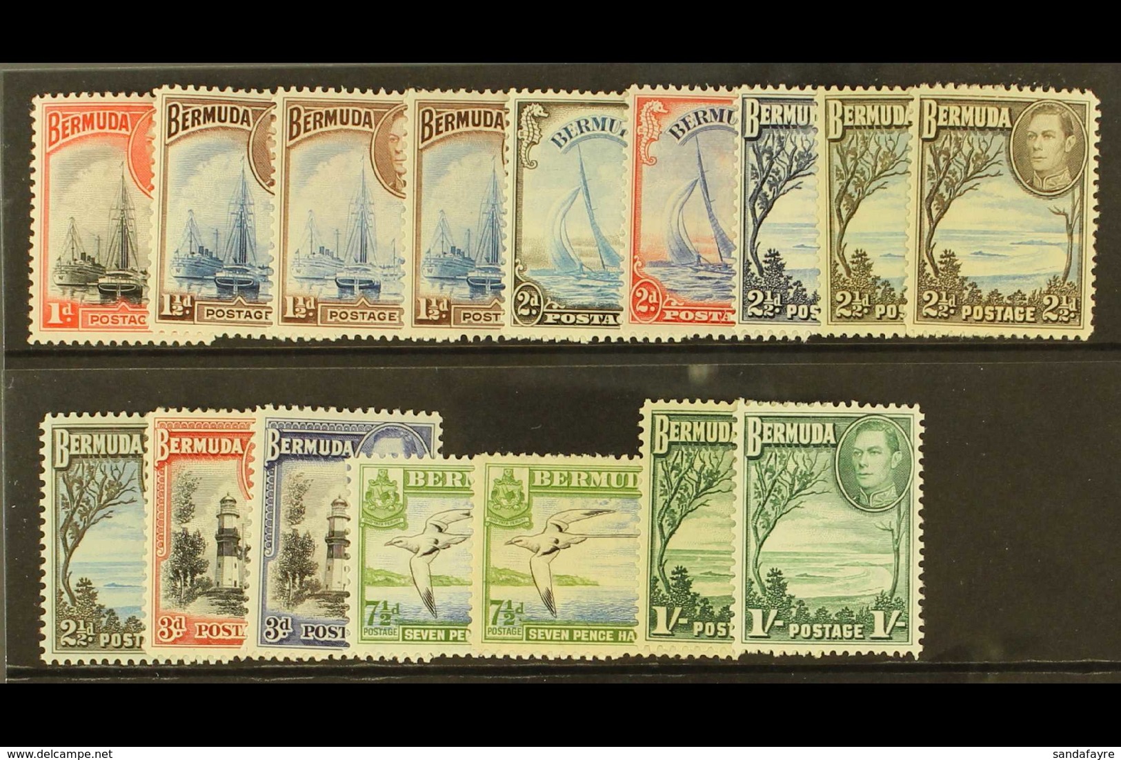 1938-52 1d To 1s, The Complete SG Listing Of Shades, SG 110/115a, Fine Mint. (16) For More Images, Please Visit Http://w - Bermudes