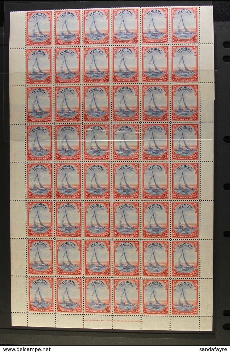 1938-52 COMPLETE SHEET NHM 2d Ultramarine & Scarlet, Complete Sheet Of 60 Stamps (6 X 10), Selvedge To All Sides, Never  - Bermudes