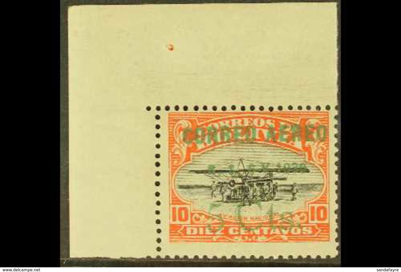 1930 10c Vermilion & Black Air "CORREO AEREO" Overprint In BRONZE (METALLIC) INK (Scott C19, SG 236), Fine Mint Top Left - Bolivia