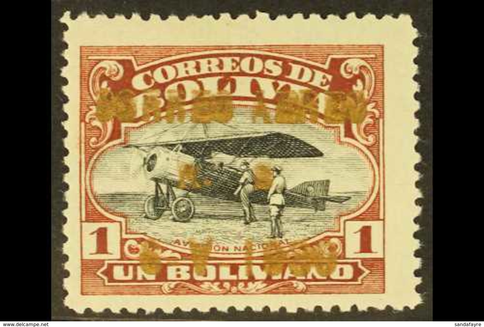 1930 1b Red-brown & Black Air "CORREO AEREO" Overprint In BRONZE (METALLIC) INK (Scott C23, SG 240), Fine Mint, Very Fre - Bolivië