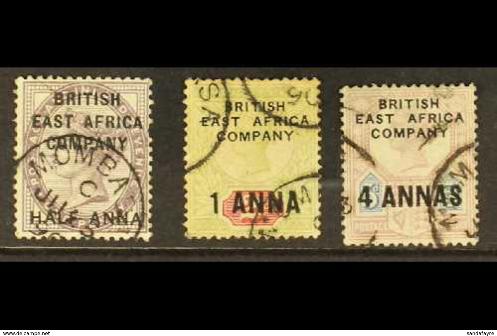1890 (May) ½a On 1d (pulled Perf At Right), 1a On 2d And 4a On 5d (each Faded Colours), SG 1/3, With Mombasa Cds's, Cat  - Britisch-Ostafrika