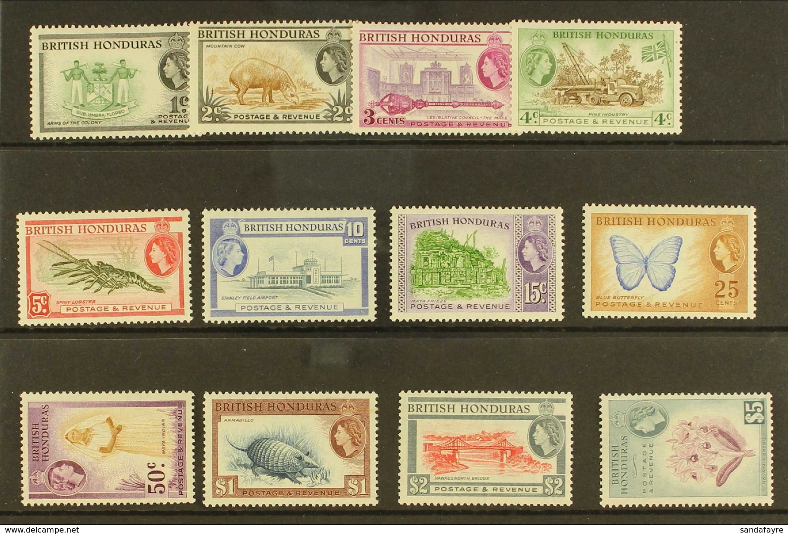 1953-62 Complete Definitive Set, SG 179/90, Never Hinged Mint (12 Stamps) For More Images, Please Visit Http://www.sanda - Honduras Británica (...-1970)