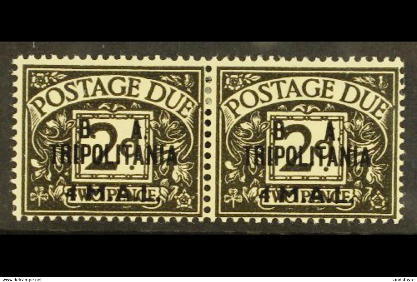 TRIPOLITANIA POSTAGE DUES - 1950 4l On 2d Agate, Pair One Showing Variety "No Stop After B", SG TD8+TD8a, Very Fine Mint - Afrique Orientale Italienne