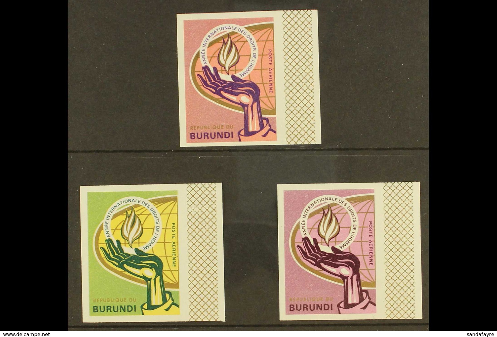 1969 IMPERF PLATE PROOFS INTERNATIONAL HUMAN RIGHTS Air Post Issue (Scott C285-CB50), Globe, Flame & Hand Proofs, 3 Marg - Sonstige & Ohne Zuordnung