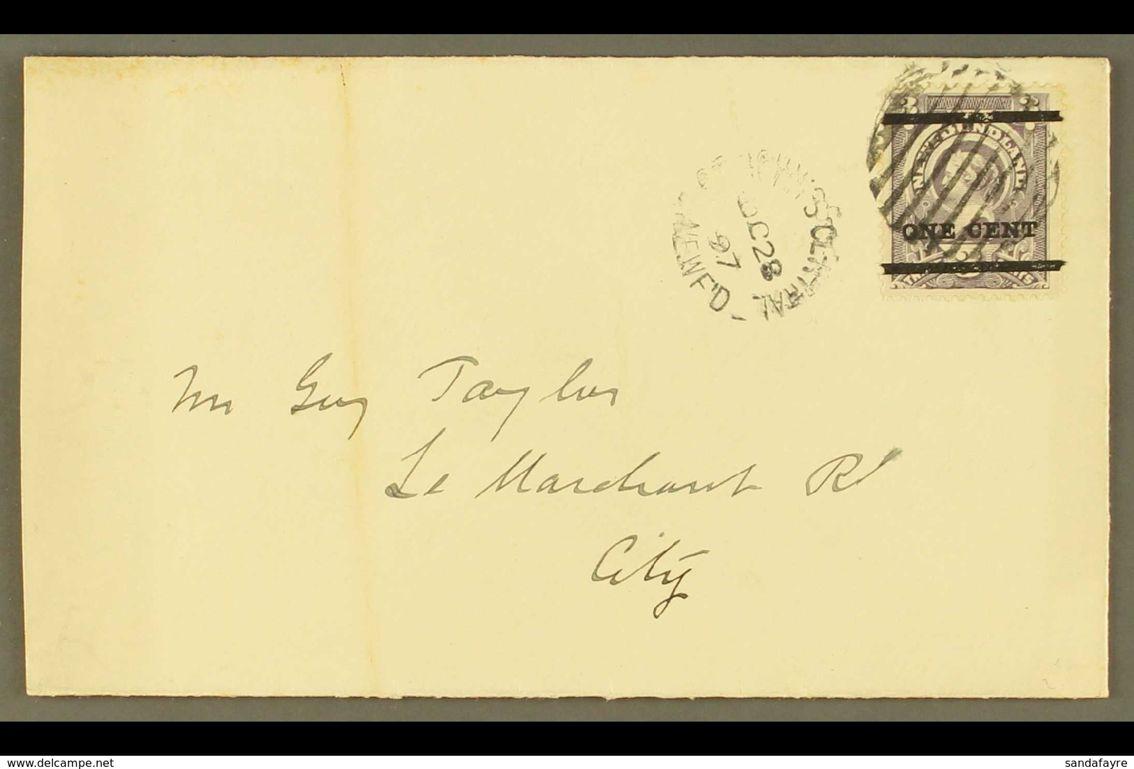 1897 (Oct. 28th) 1c On 3c Grey Purple, SG 80, On Neat Local Cover From St Johns. For More Images, Please Visit Http://ww - Otros & Sin Clasificación