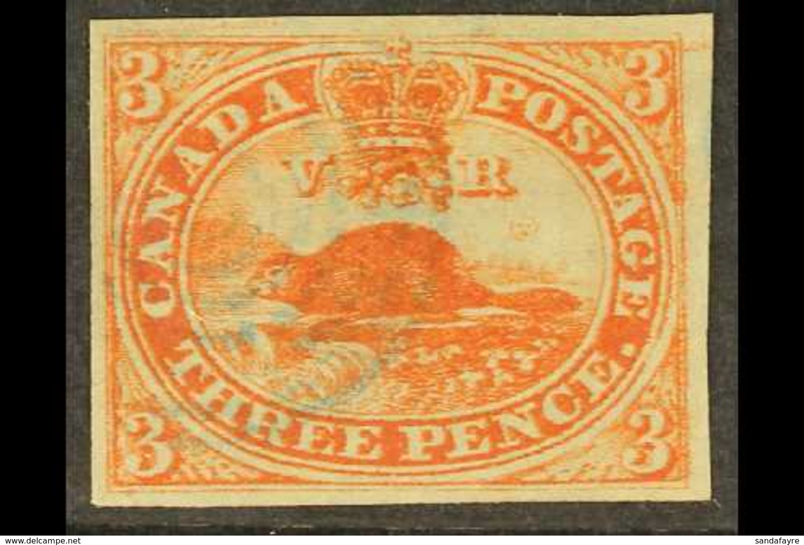 1851 3d Orange Vermilion On Laid Paper, SG 1a, Very Fine Used With Large Margins All Round And Light Cancel. For More Im - Otros & Sin Clasificación