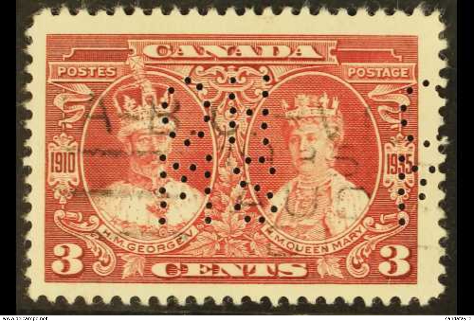 OFFICIAL 1935 3c Red Silver Jubilee Punctured With Type 1 "OHMS" Perfin, SG O80, Very Fine Used. For More Images, Please - Otros & Sin Clasificación