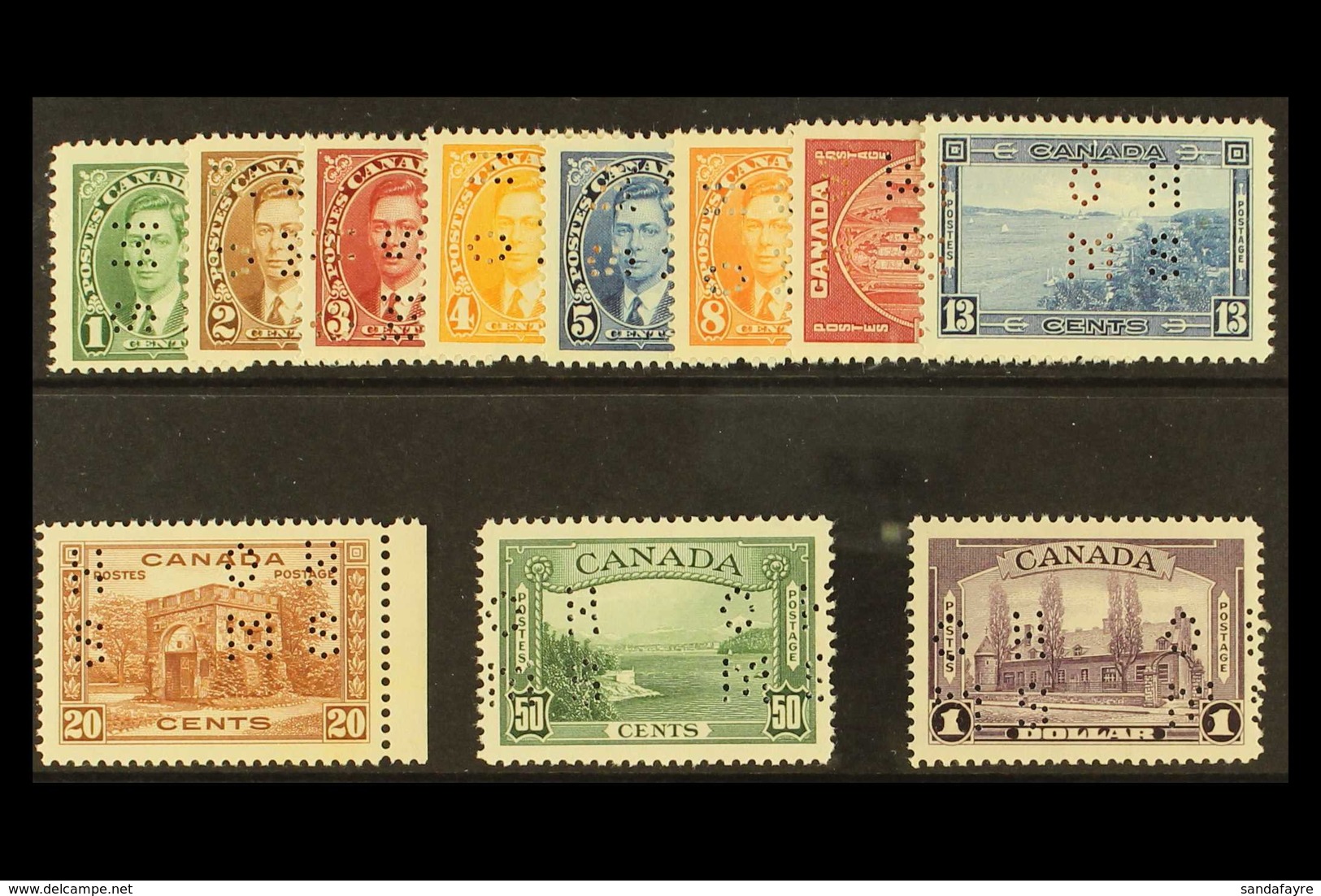 OFFICIALS 1939 Complete King George VI Definitive Set punctured With Type 2 "OHMS" Perfins, SG O120/O130, Never Hinged M - Other & Unclassified