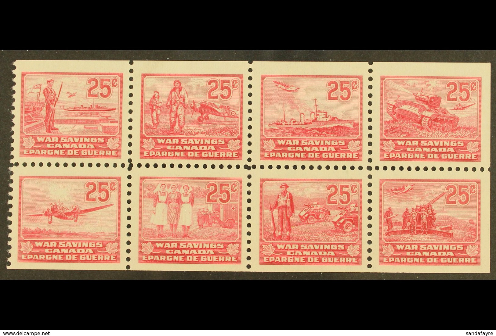 WAR TAX SAVINGS 1940-41 25c Carmine Se-tenant PANE Of 8 (no Tab), Fine Mint (most Stamps Are Never Hinged), Fresh. (8 St - Other & Unclassified