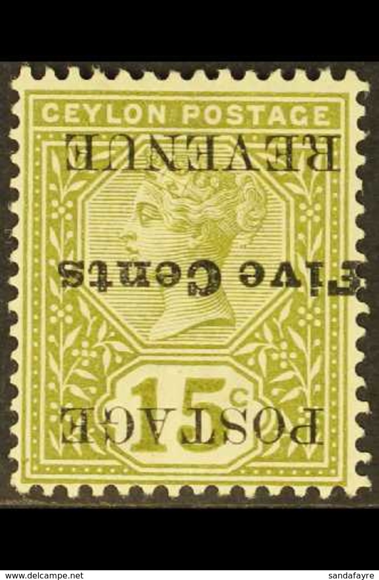 1890 5c On 15c Olive-green Local Surcharge With SURCHARGE INVERTED Variety, SG 233a, Very Fine Mint. With APEX Photo Cer - Ceylon (...-1947)