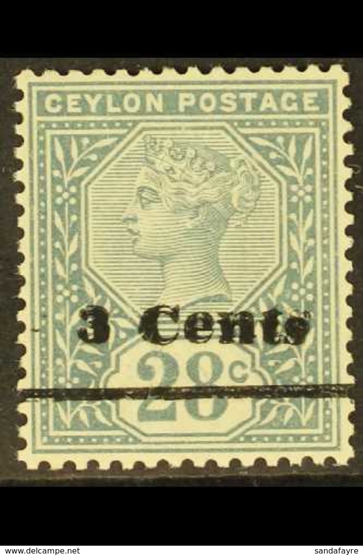 1892 3c On 28c Slate Local Surcharge With SURCHARGE DOUBLE Variety, SG 243a, Very Fine Mint. With Philatelic Foundation  - Ceilán (...-1947)