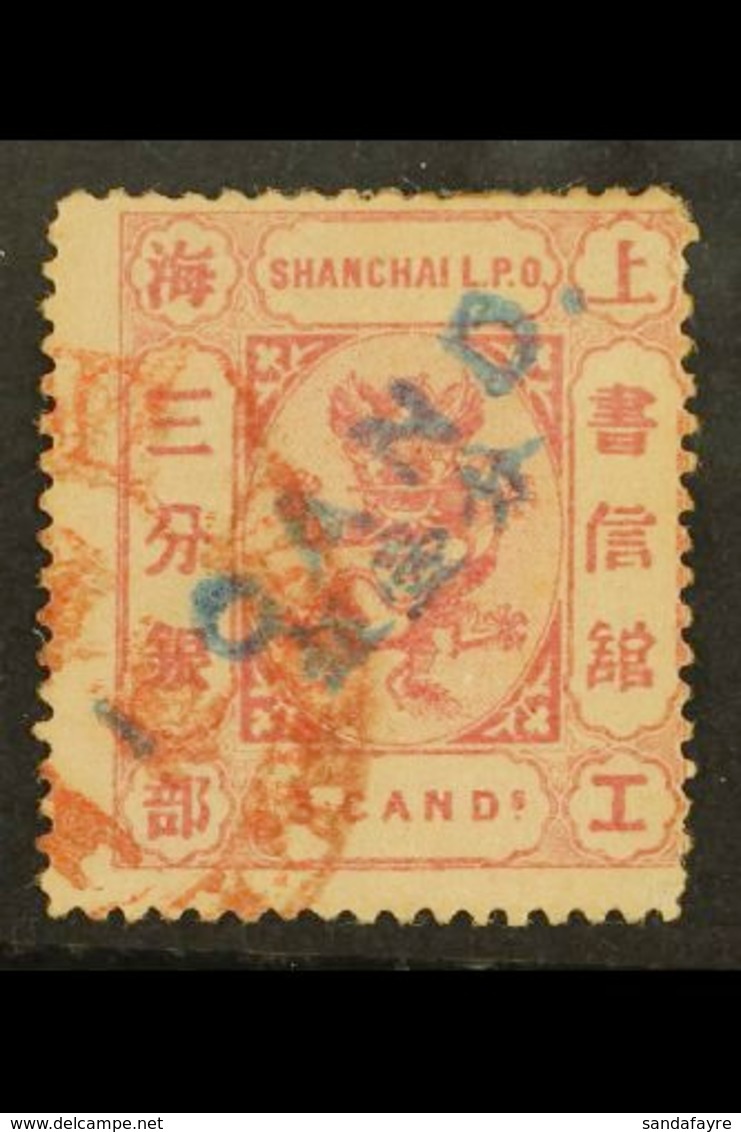 SHANGHAI MUNICIPAL POST 1877 1ca On 3ca Rose On Rose, SG 68, Very Fine Used. Scarce Stamp. For More Images, Please Visit - Other & Unclassified