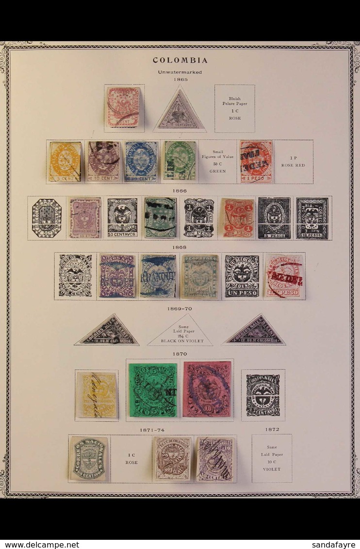 1865-1965 ATTRACTIVE COLLECTION On Pages, Mint & Used Mostly ALL DIFFERENT Stamps, Includes 1865 All Values Mostly Used, - Colombia