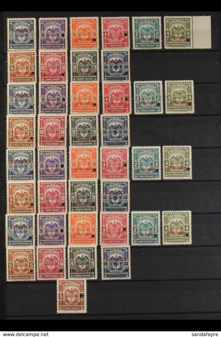 REVENUE - SPECIMEN OVERPRINTS NEVER HINGED MINT Circa 1910s-1940s Selection On A Stock Page That Includes "Servicio Exte - Colombia