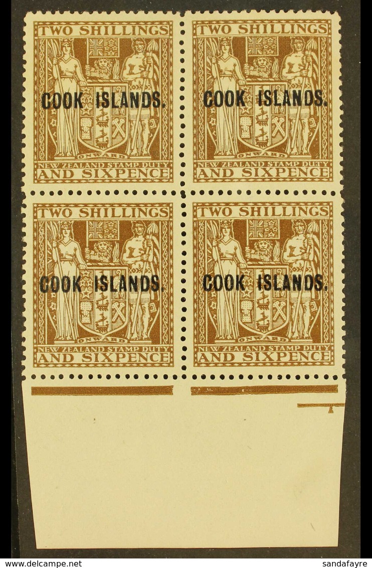 1943-54 2s.6d Dull Brown Arms, Upright Watermark, SG 131, Lower Marginal Block Of Four, Very Fine Mint With The Lower Pa - Islas Cook