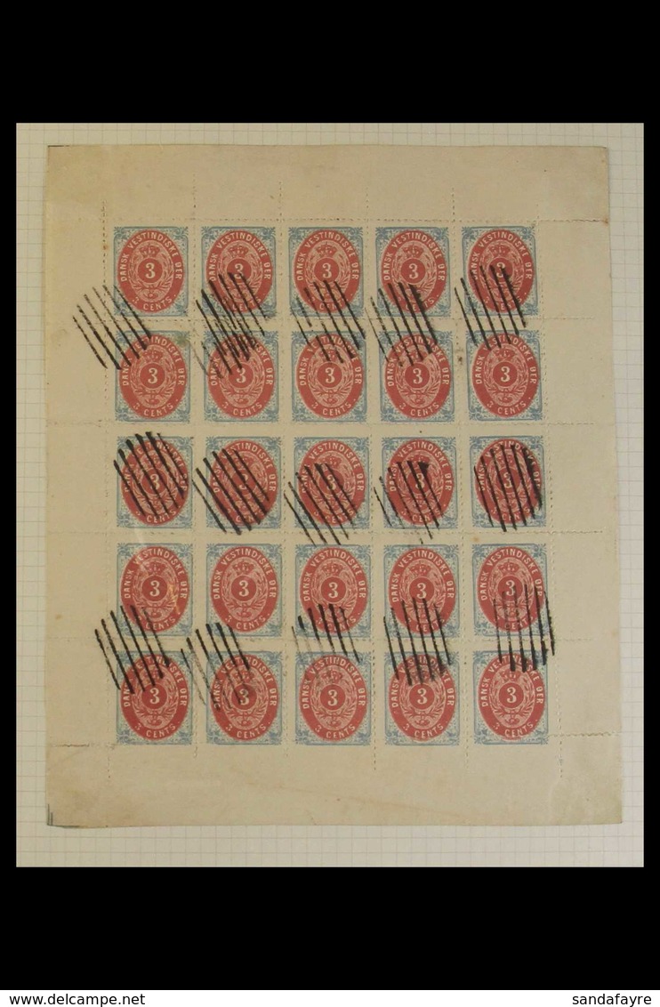 1873-1902 3c Red & Blue (as Facit 15) SPIRO FORGERY Complete Sheet Of 25 With Selvedge To All Sides & Multiple Barred Ca - Dänisch-Westindien