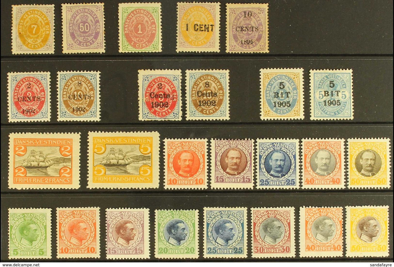 1873-1916 OLD TIME MINT SELECTION Presented On A Stock Card That Includes An ALL DIFFERENT Range With 1873 P14X13½ 7c &  - Danish West Indies