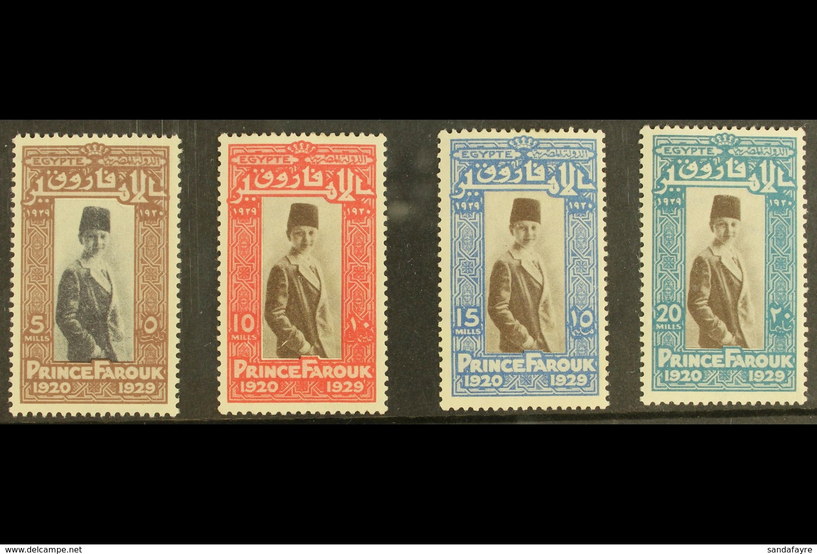 1929 Prince Farouk's 9th Birthday With Central Vignettes In Black (5m Value) Or Brown, SG 178a/81a (Chalhoub C29c/32c),  - Sonstige & Ohne Zuordnung