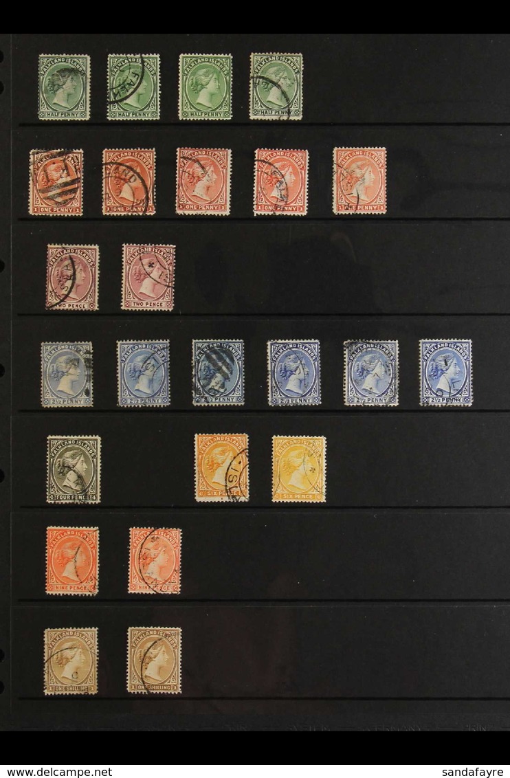 1891-1902 (wmk Crown CA) QV Definitive Set (SG 15/38) With Most SG Listed Additional Shades. Comprises ½d (4), 1d (5), 2 - Islas Malvinas