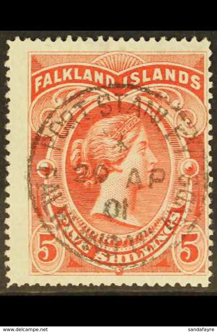 1898 5s Red, SG 42, Used With Full Superb Upright Socked On The Nose "PORT STANLEY / 20 AP 01" Cds Cancel, Centred To Lo - Falklandeilanden