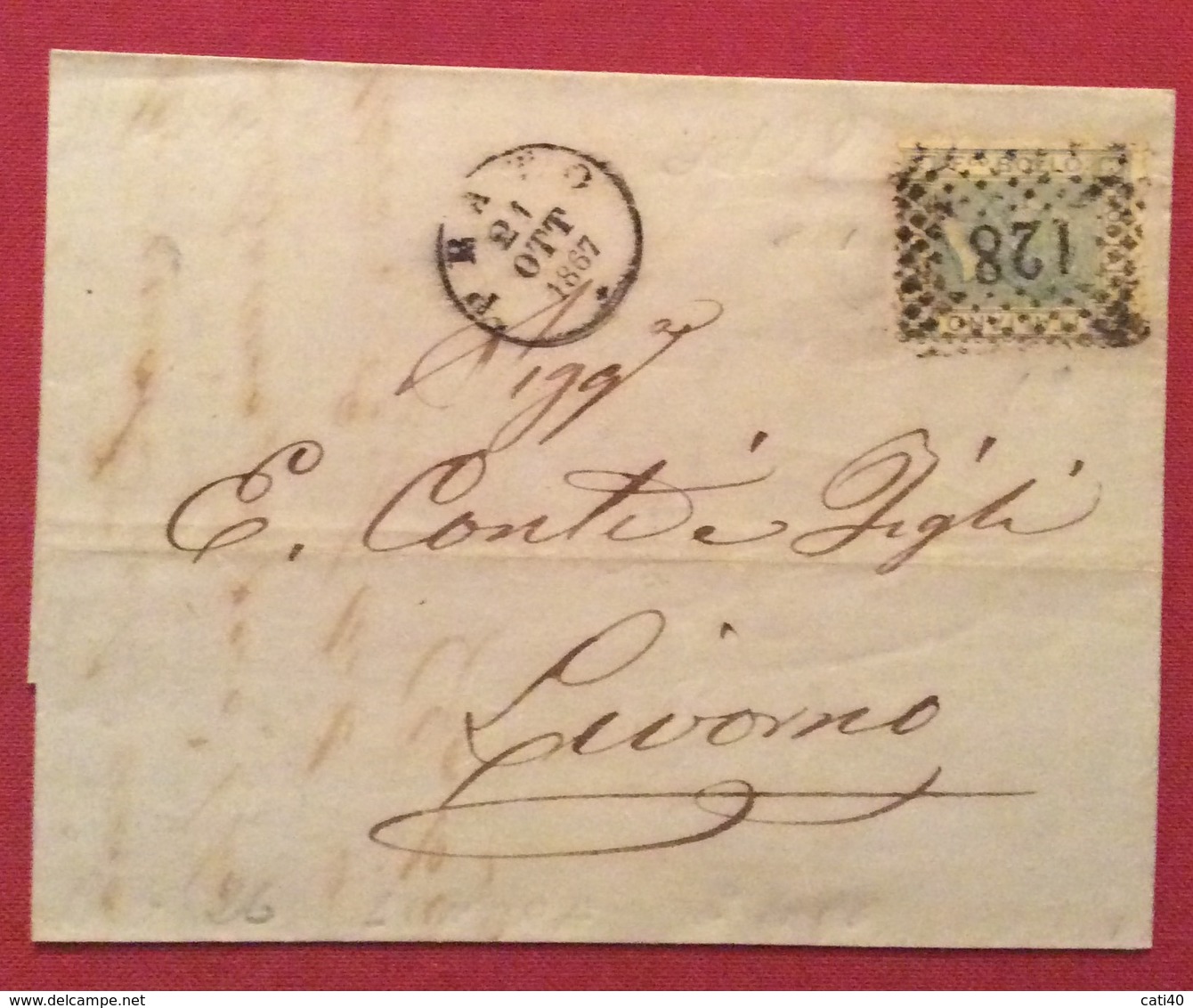 PRATO 21/10/1867 + Punti Su 20c. LETTERA COMPLETA COMPLETA DI TESTO PER LIVORNO - Marcophilie