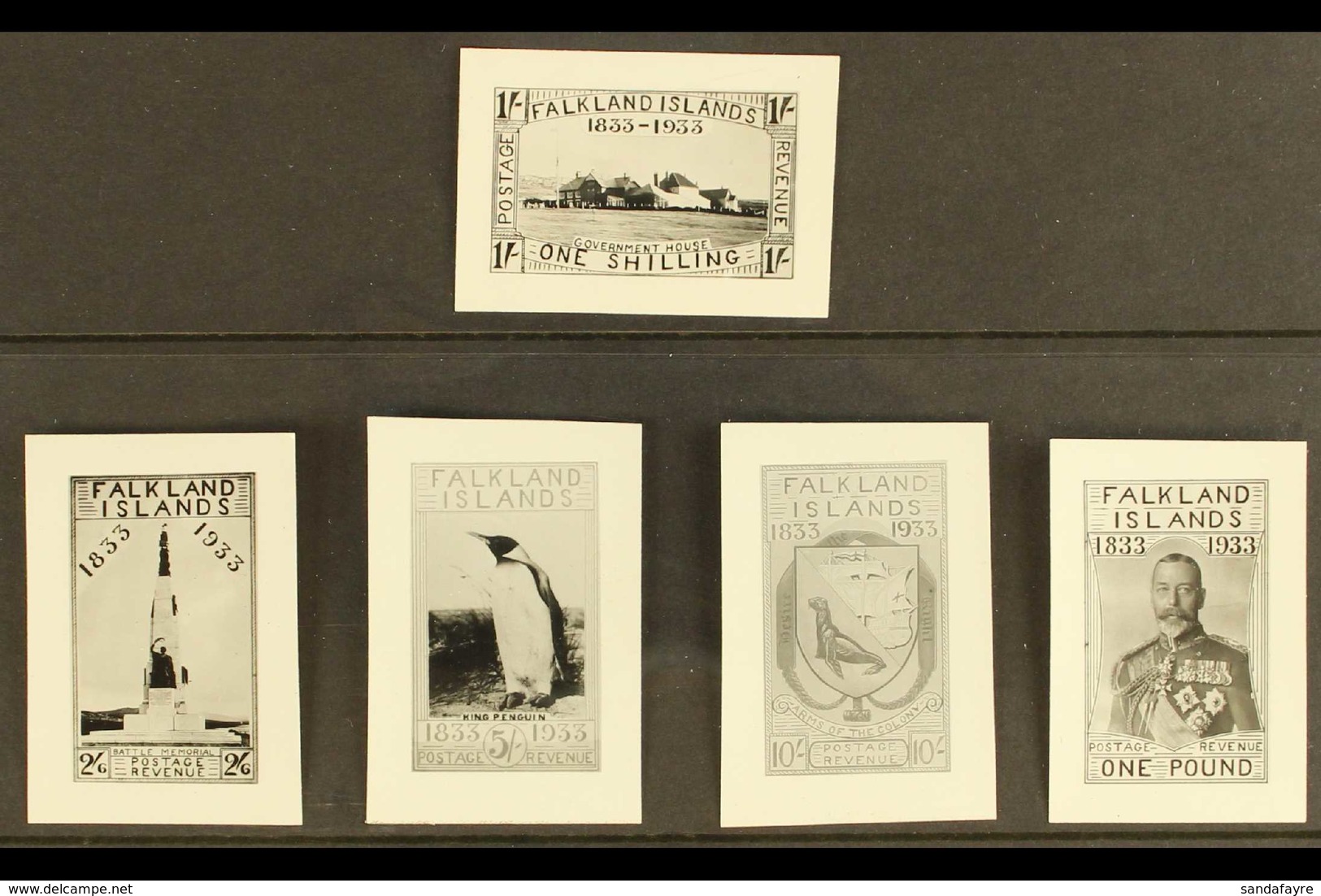 1933 Contemporary Shiny Black And White Stamp Sized Photographs Of The Artists Essays With Vignettes Of The Actual Photo - Falkland