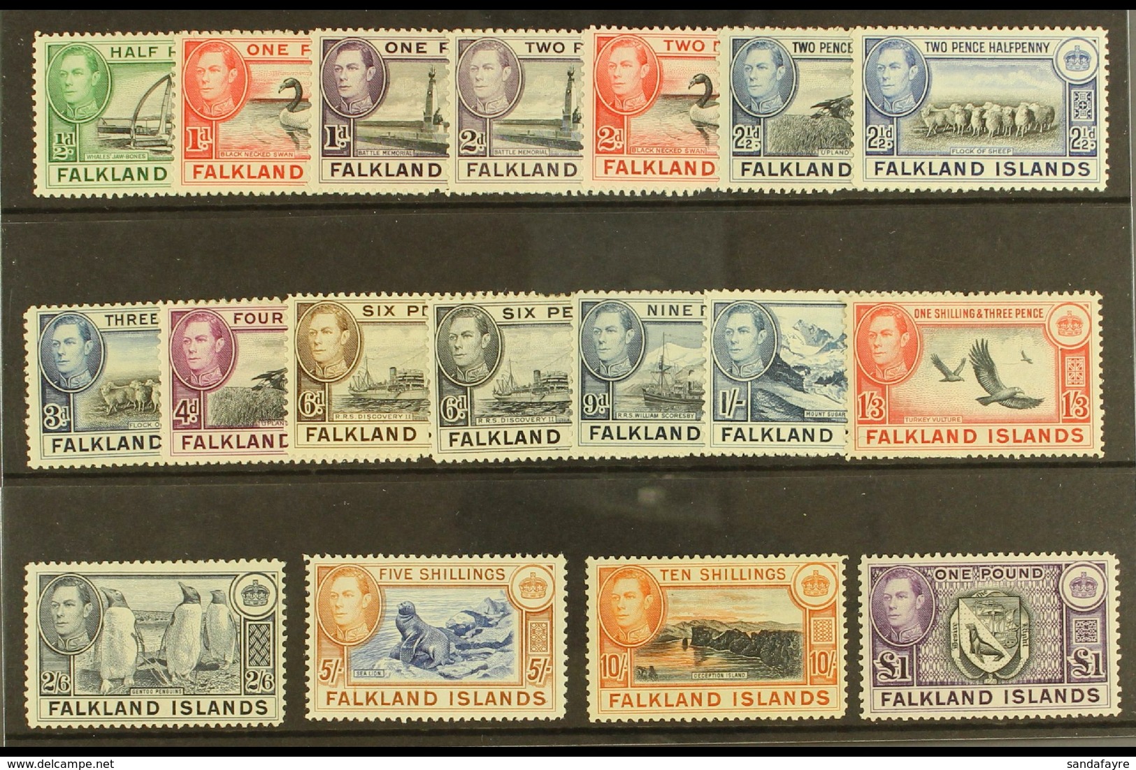 1938-50 Complete King George VI Definitive Set, SG 146/163, Very Fine Mint. (18 Stamps) For More Images, Please Visit Ht - Falkland