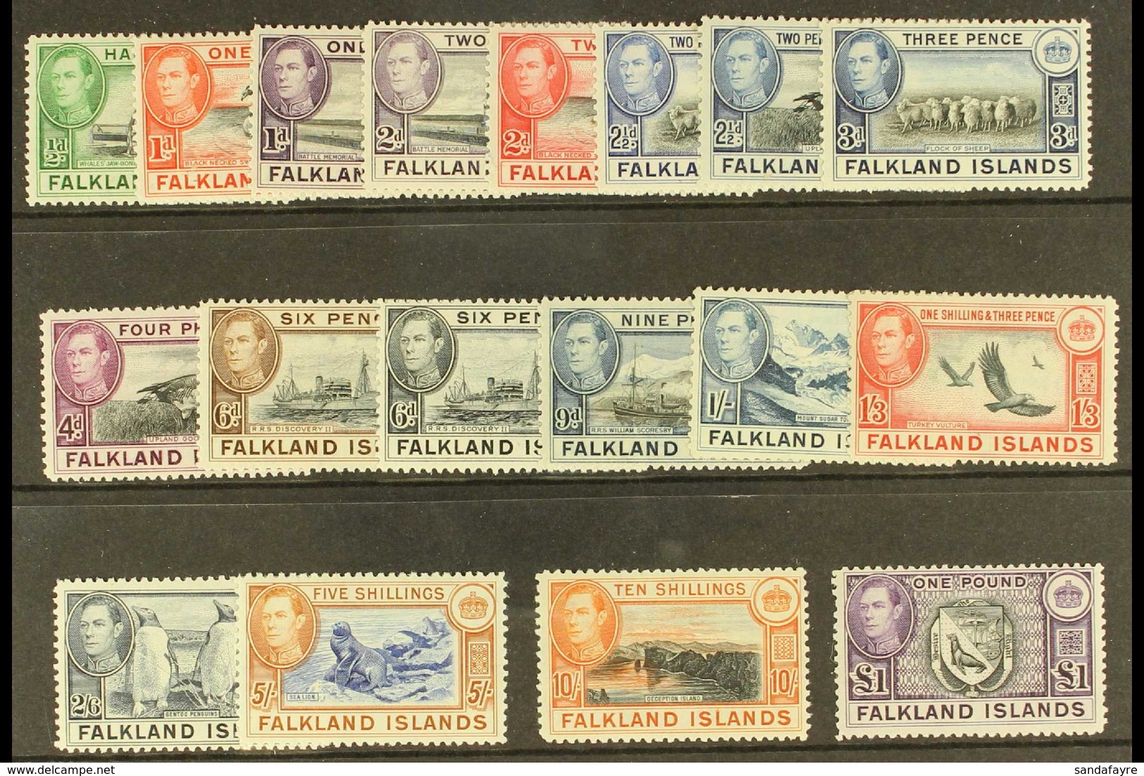 1938-50 Pictorial Definitives Complete Set, SG 146/163, Never Hinged Mint. (18 Stamps) For More Images, Please Visit Htt - Falkland Islands