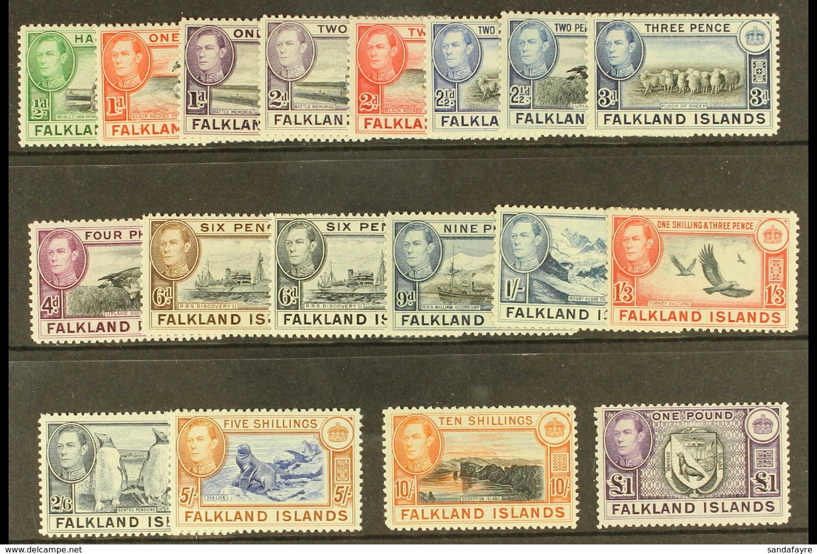 1938-50 Pictorial Definitives Complete Set, SG 146/163, Never Hinged Mint. (18 Stamps) For More Images, Please Visit Htt - Falklandinseln